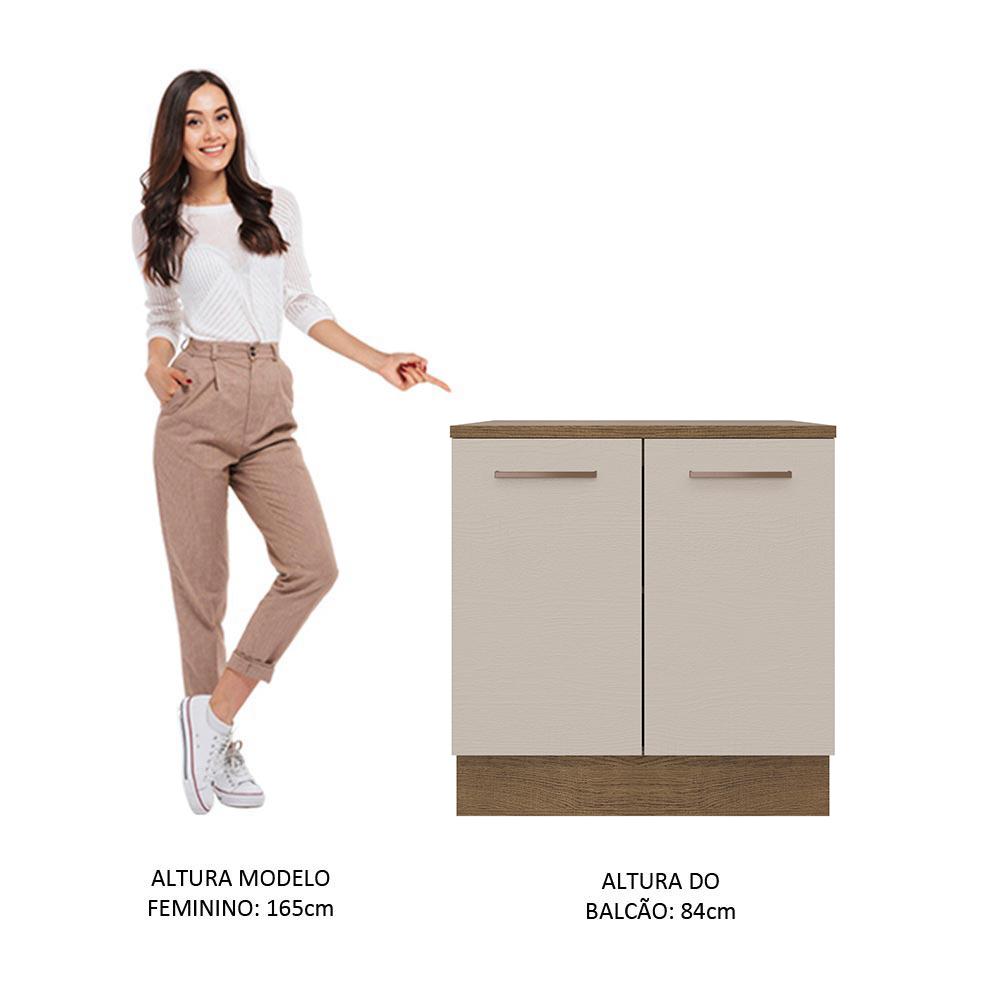 Balcão Armário de Cozinha 80 cm 2 Portas Rustic/Crema Agata Madesa