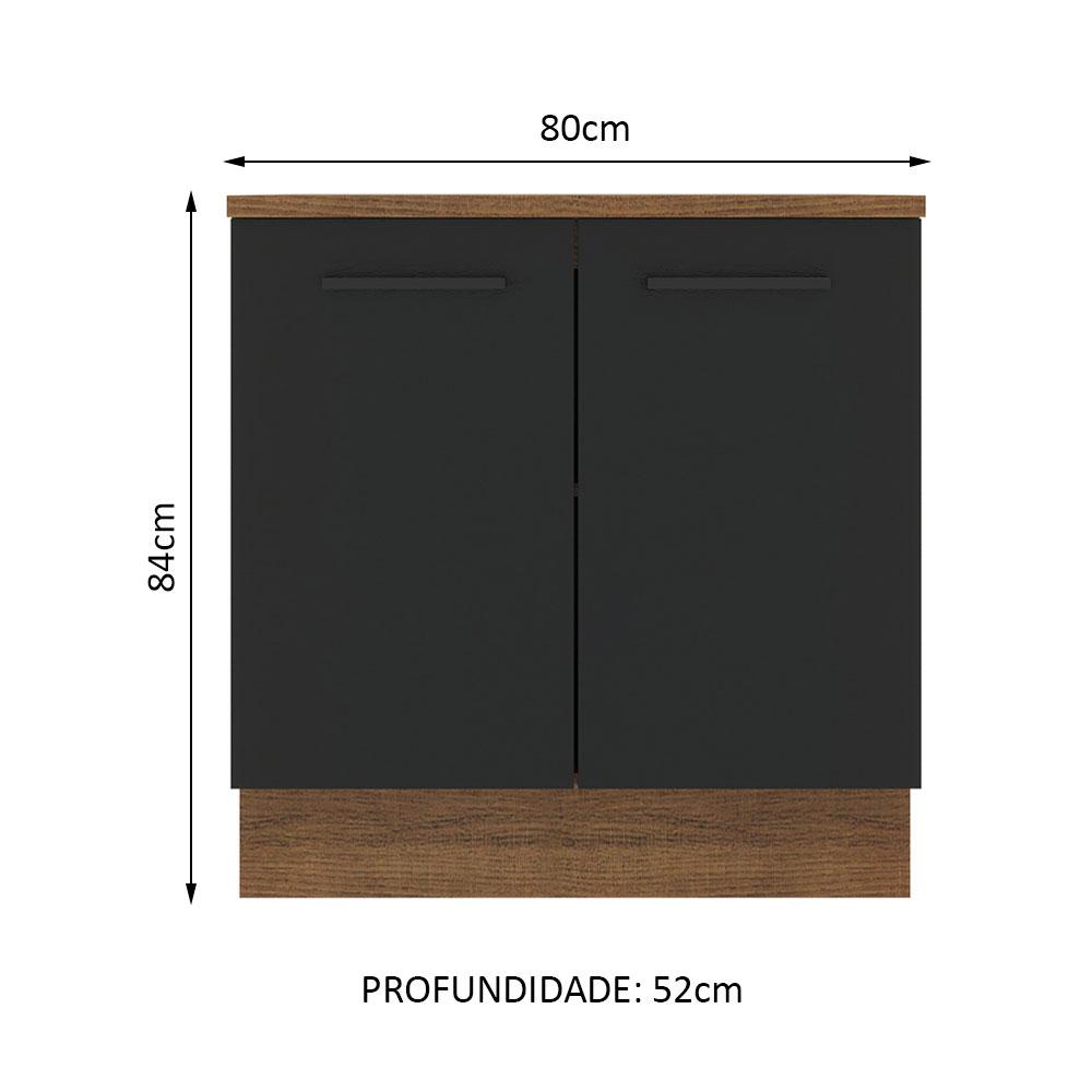Balcão Armário de Cozinha 80 cm 2 Portas Rustic/Preto Agata Madesa