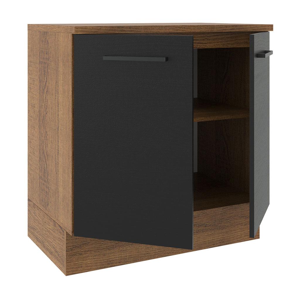 Balcão Armário de Cozinha 80 cm 2 Portas Rustic/Preto Agata Madesa