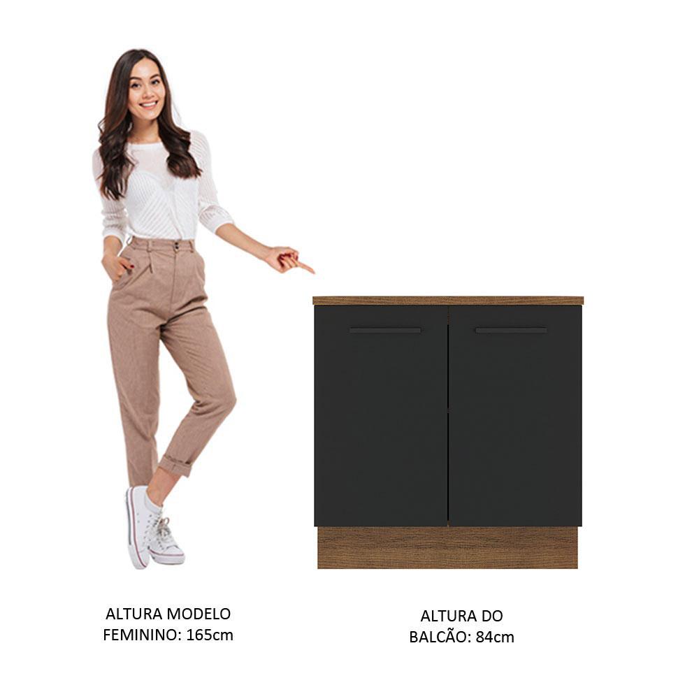 Balcão Armário de Cozinha 80 cm 2 Portas Rustic/Preto Agata Madesa