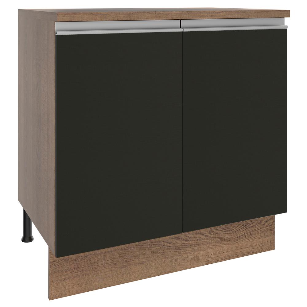 Balcão Armário de Cozinha 80 cm 2 Portas Rustic/Preto Glamy Madesa