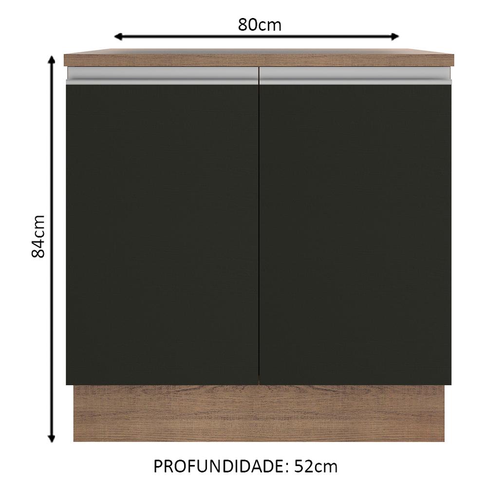 Balcão Armário de Cozinha 80 cm 2 Portas Rustic/Preto Glamy Madesa