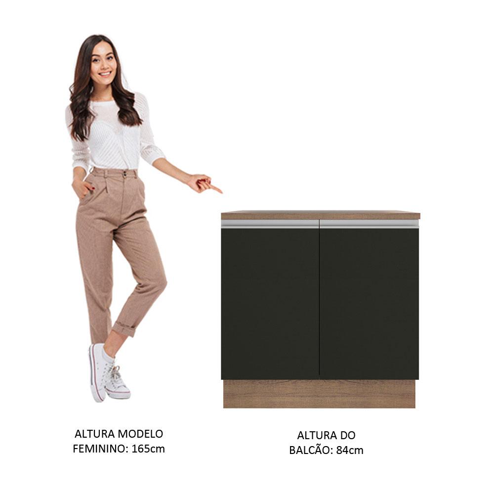 Balcão Armário de Cozinha 80 cm 2 Portas Rustic/Preto Glamy Madesa