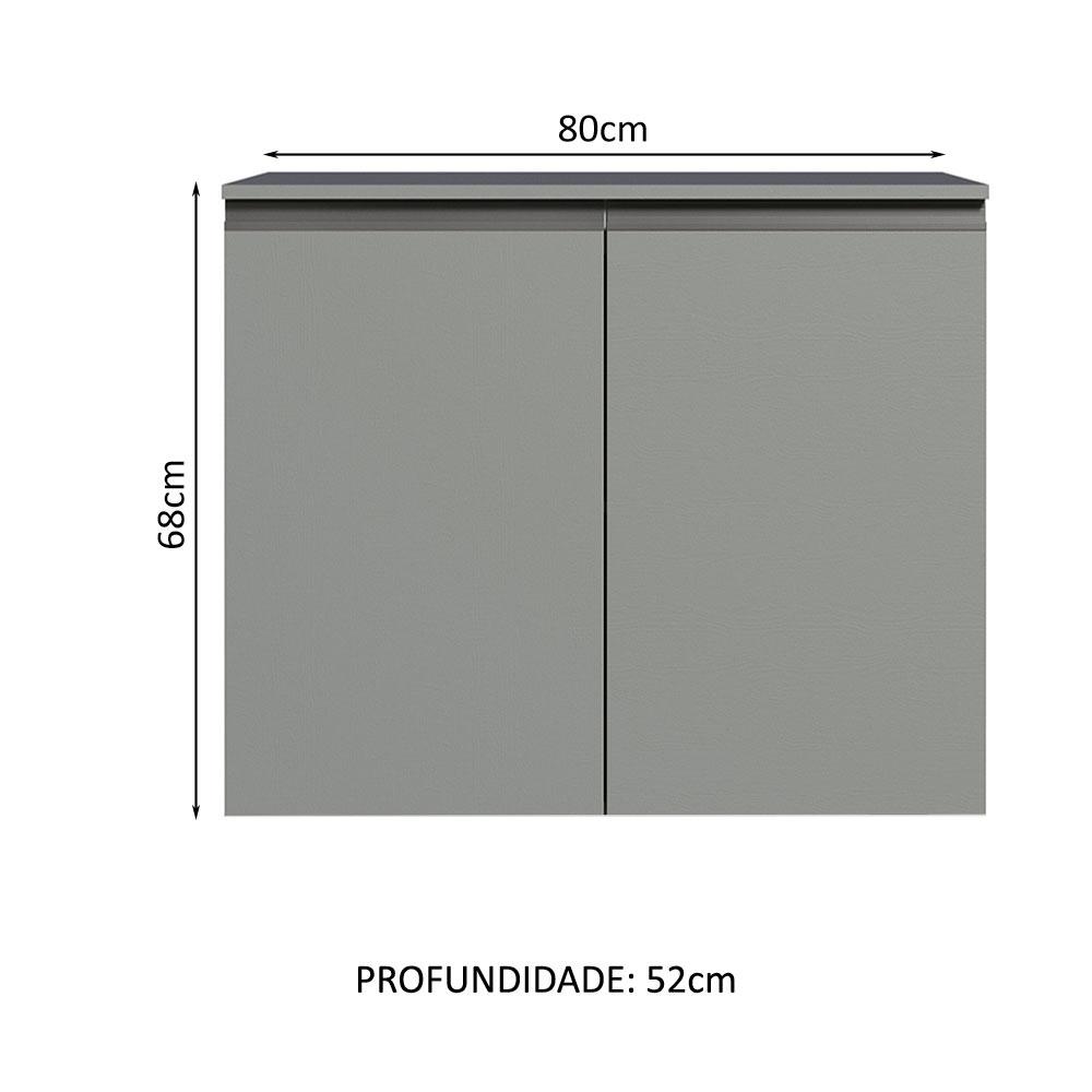 Balcão Armário de Cozinha 80 cm 2 Portas Suspenso Cinza Nice Madesa
