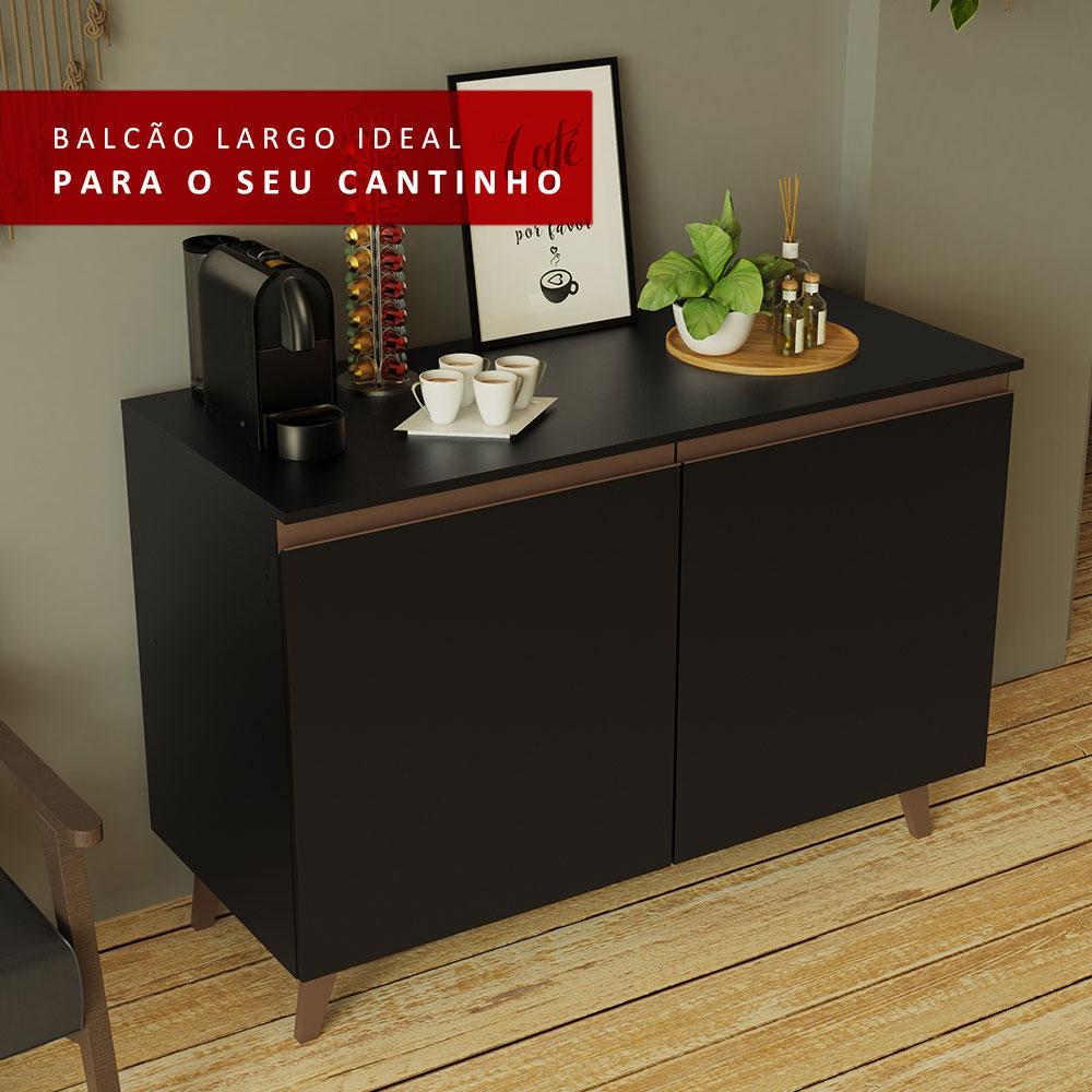 Balcão Armário de Cozinha Cantinho do Café 2 Portas Preto Reims Madesa