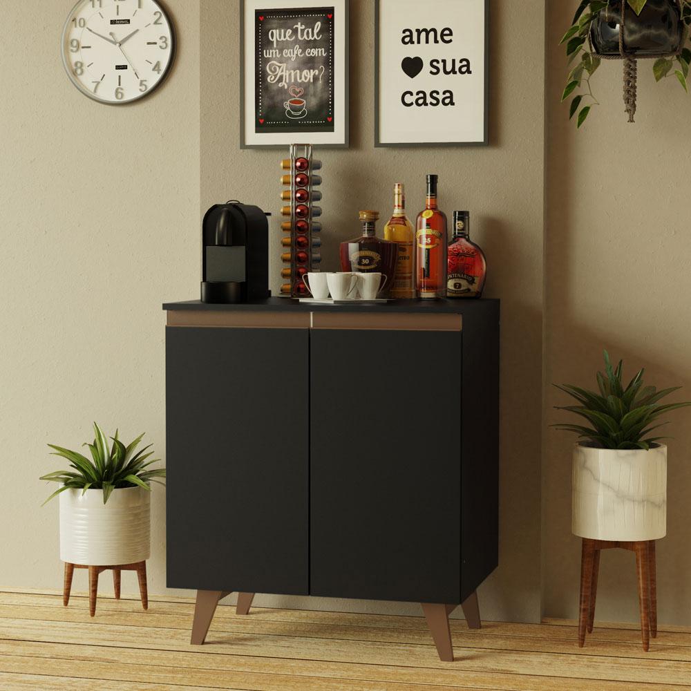 Balcão Armário de Cozinha Cantinho do Café 70 cm 2 Portas Preto Reims Madesa