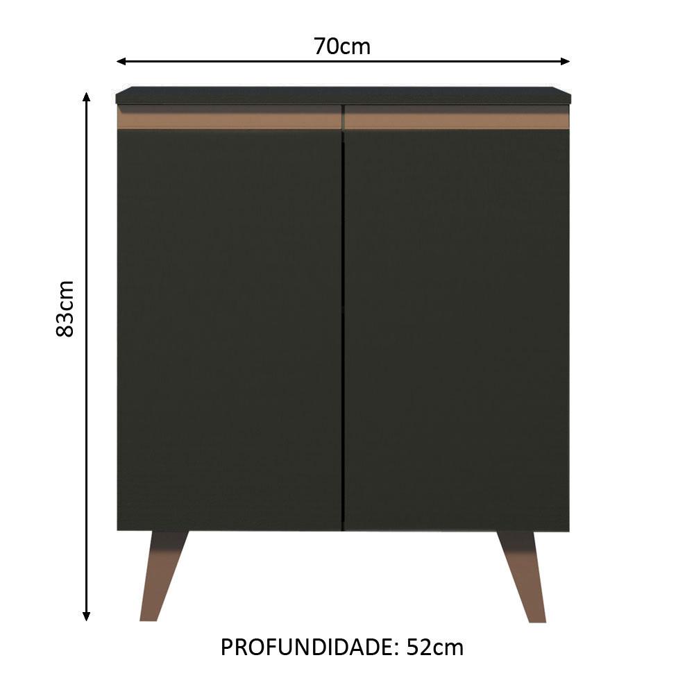Balcão Armário de Cozinha Cantinho do Café 70 cm 2 Portas Preto Reims Madesa