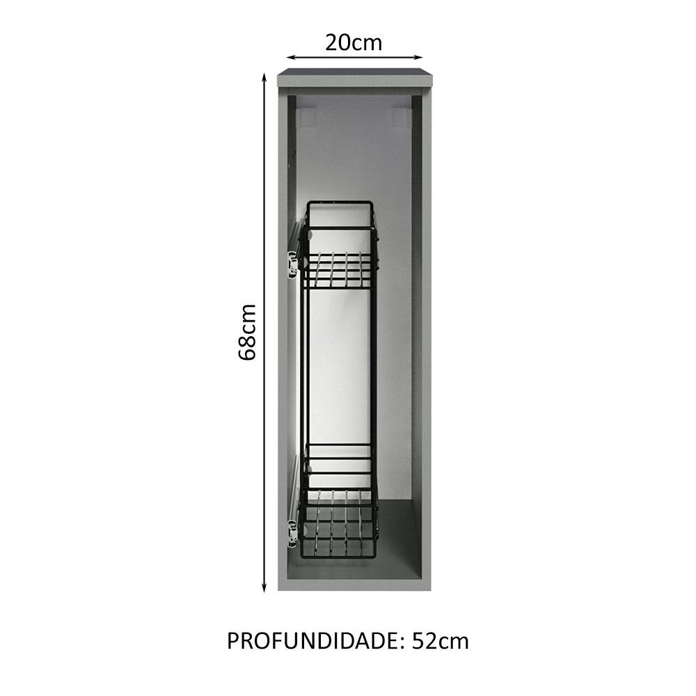 Balcão Armário de Cozinha Porta-Temperos 20 cm Suspenso Cinza Nice Madesa