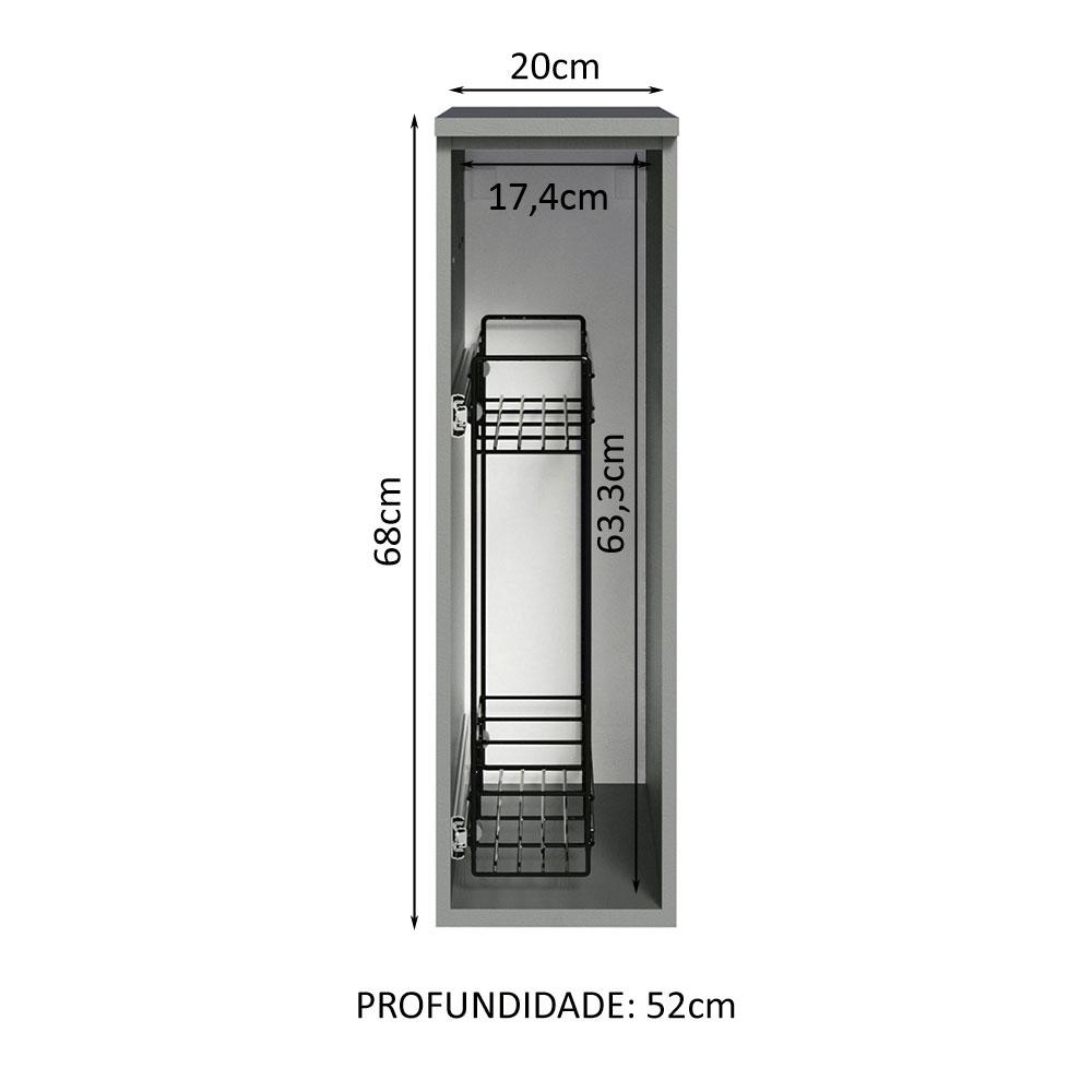 Balcão Armário de Cozinha Porta-Temperos 20 cm Suspenso Cinza Nice Madesa