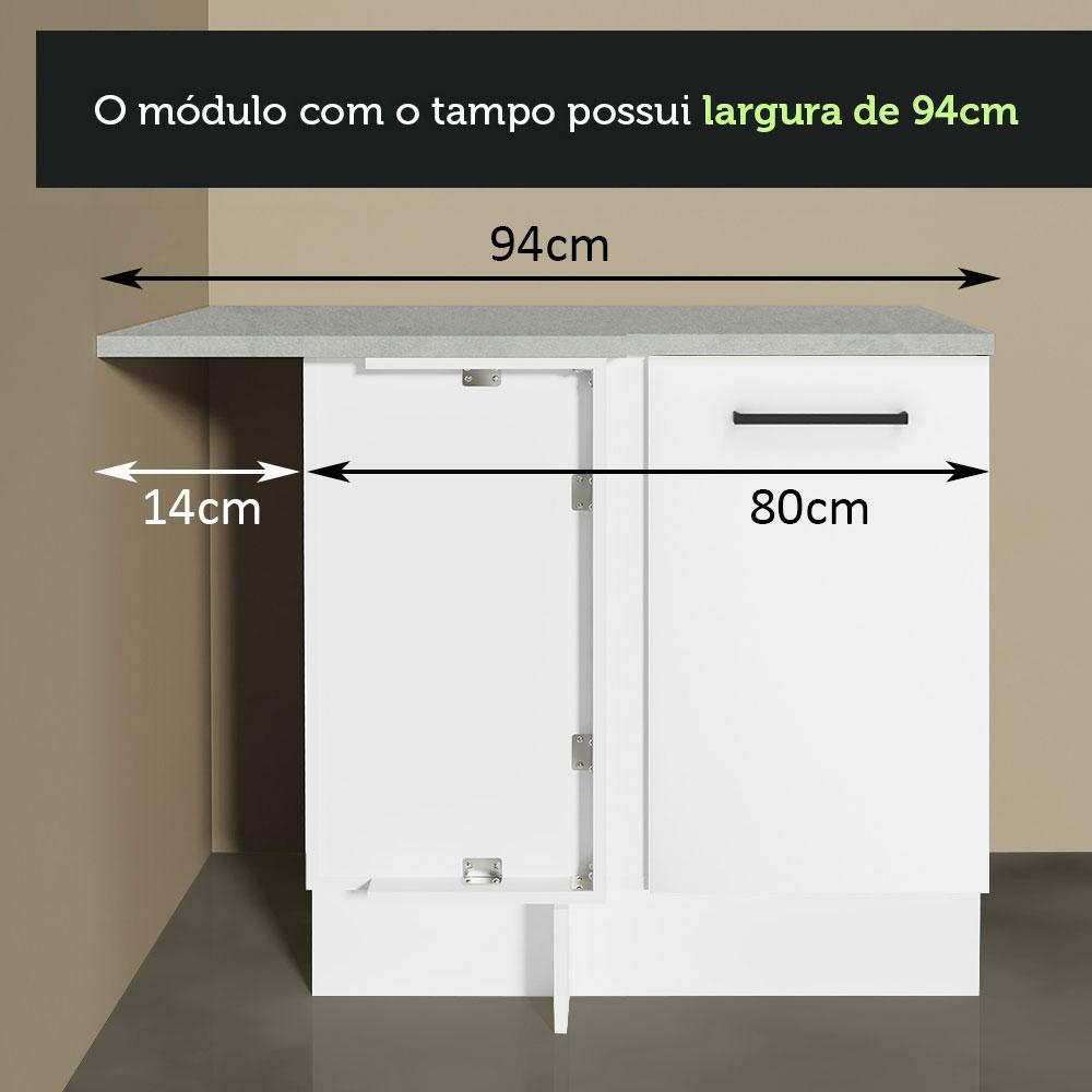 Balcão Armário de Cozinha de Canto 1 Porta Branco Agata Madesa