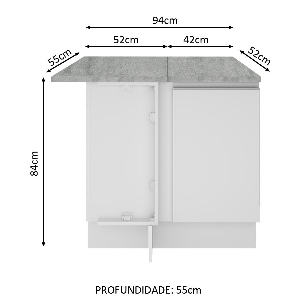 Balcão Armário de Cozinha de Canto 1 Porta Branco Glamy Madesa
