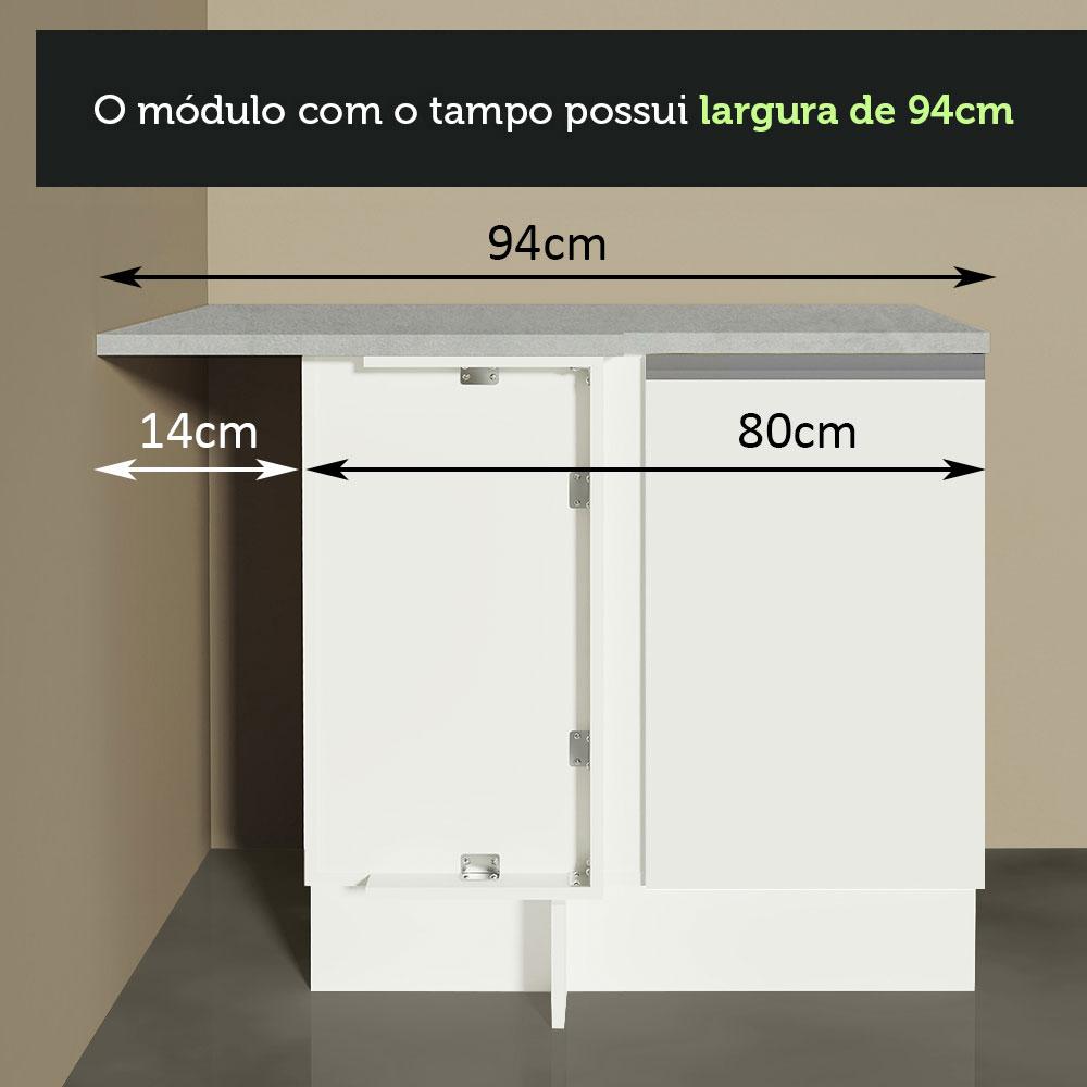 Balcão Armário de Cozinha de Canto 1 Porta Branco Glamy Madesa