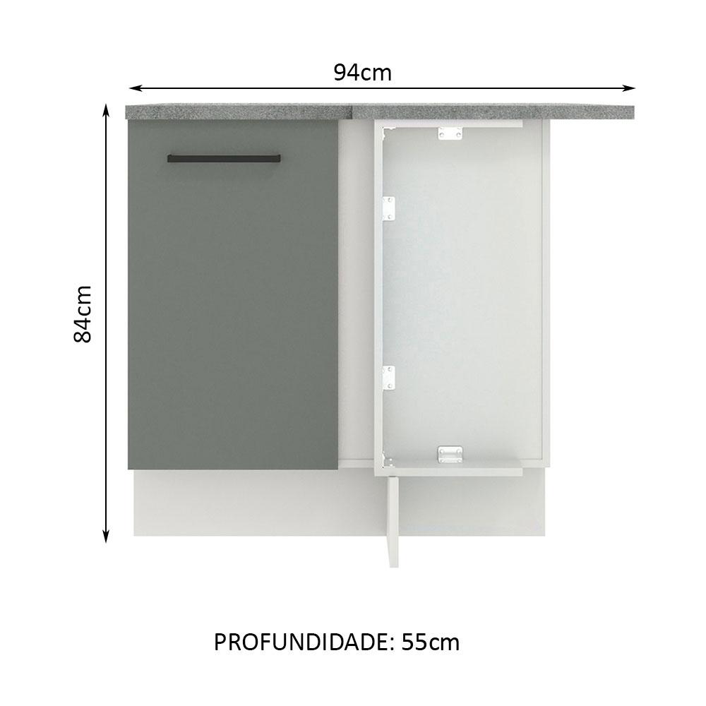 Balcão Armário de Cozinha de Canto 1 Porta Branco/Cinza Agata Madesa