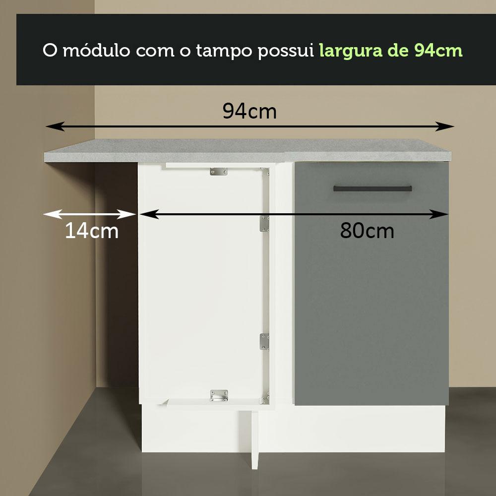 Balcão Armário de Cozinha de Canto 1 Porta Branco/Cinza Agata Madesa