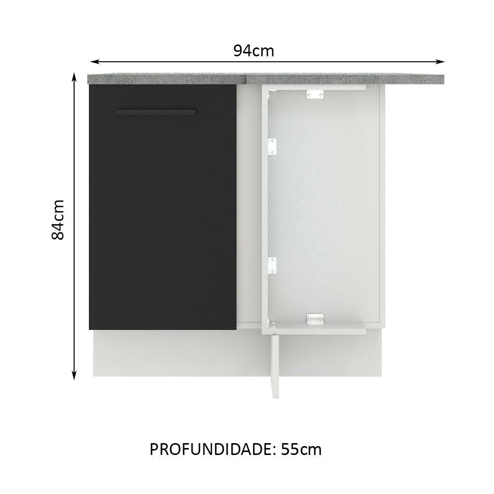 Balcão Armário de Cozinha de Canto 1 Porta Branco/Preto Agata Madesa