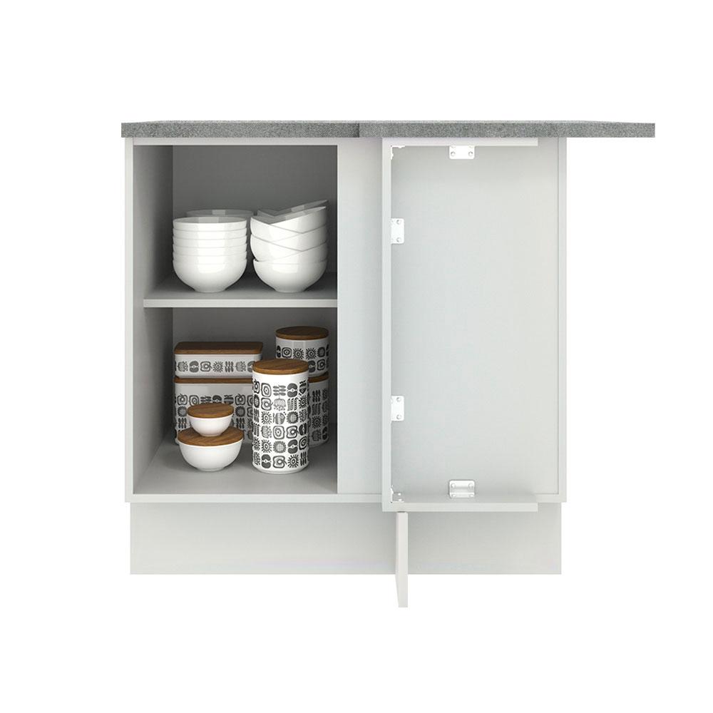 Balcão Armário de Cozinha de Canto 1 Porta Branco/Preto Agata Madesa