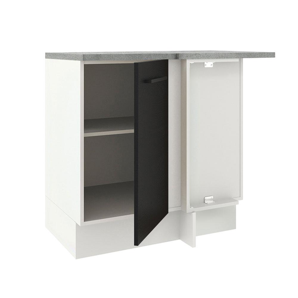 Balcão Armário de Cozinha de Canto 1 Porta Branco/Preto Agata Madesa