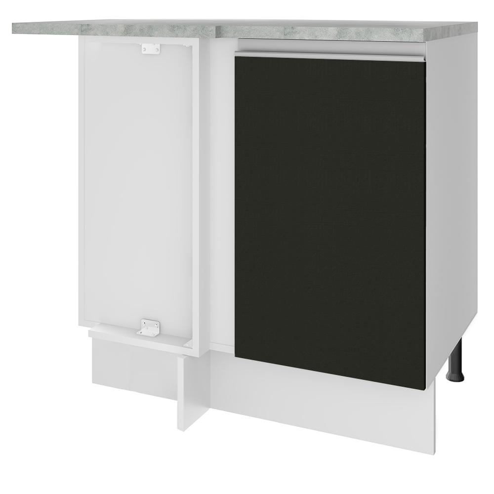 Balcão Armário de Cozinha de Canto 1 Porta Branco/Preto Glamy Madesa