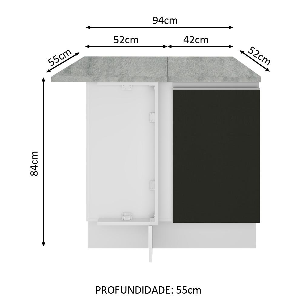 Balcão Armário de Cozinha de Canto 1 Porta Branco/Preto Glamy Madesa