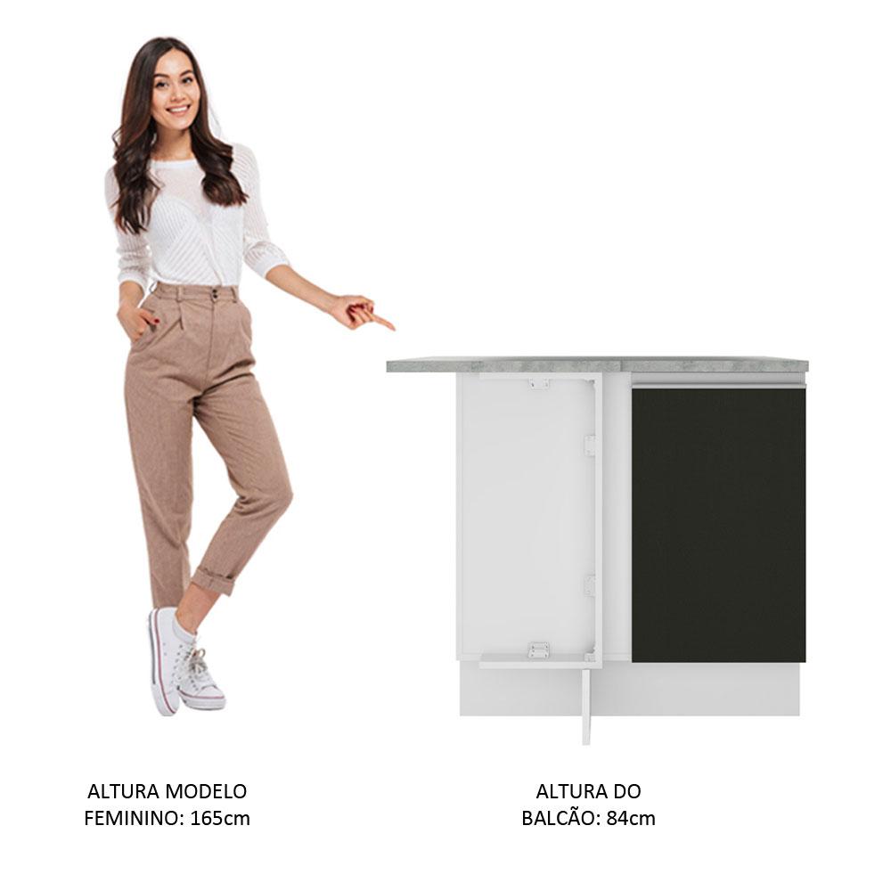 Balcão Armário de Cozinha de Canto 1 Porta Branco/Preto Glamy Madesa