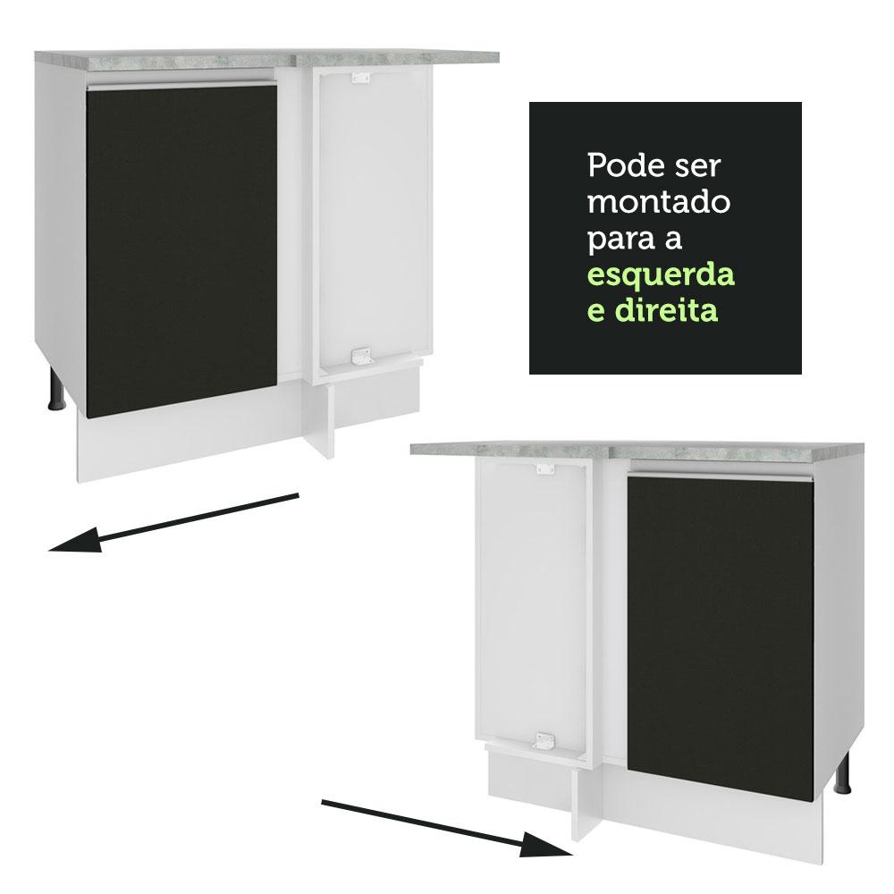Balcão Armário de Cozinha de Canto 1 Porta Branco/Preto Glamy Madesa
