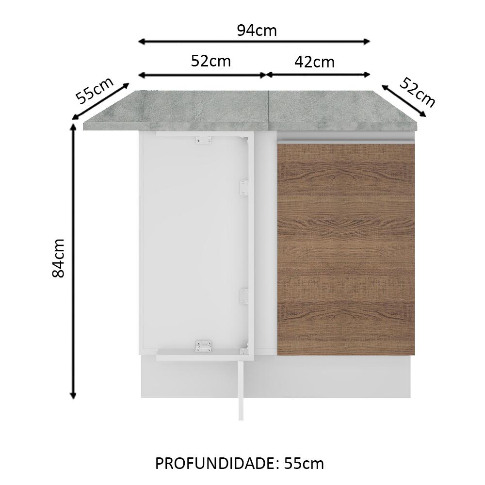 Balcão Armário de Cozinha de Canto 1 Porta Branco/Rustic Glamy Madesa