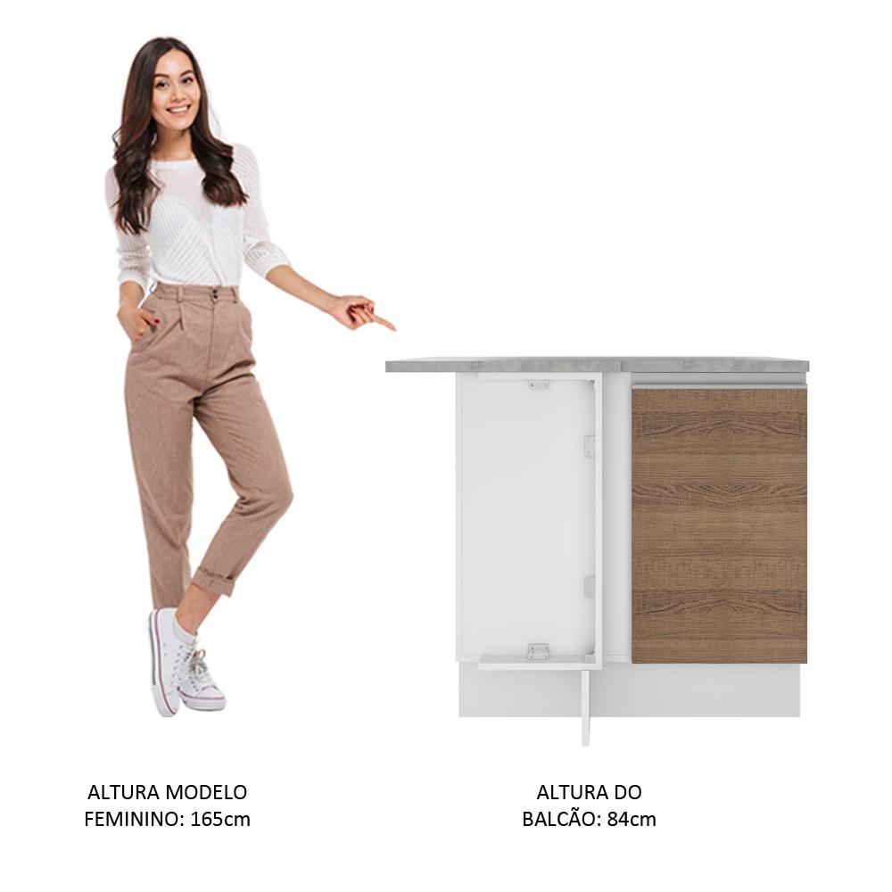 Balcão Armário de Cozinha de Canto 1 Porta Branco/Rustic Glamy Madesa