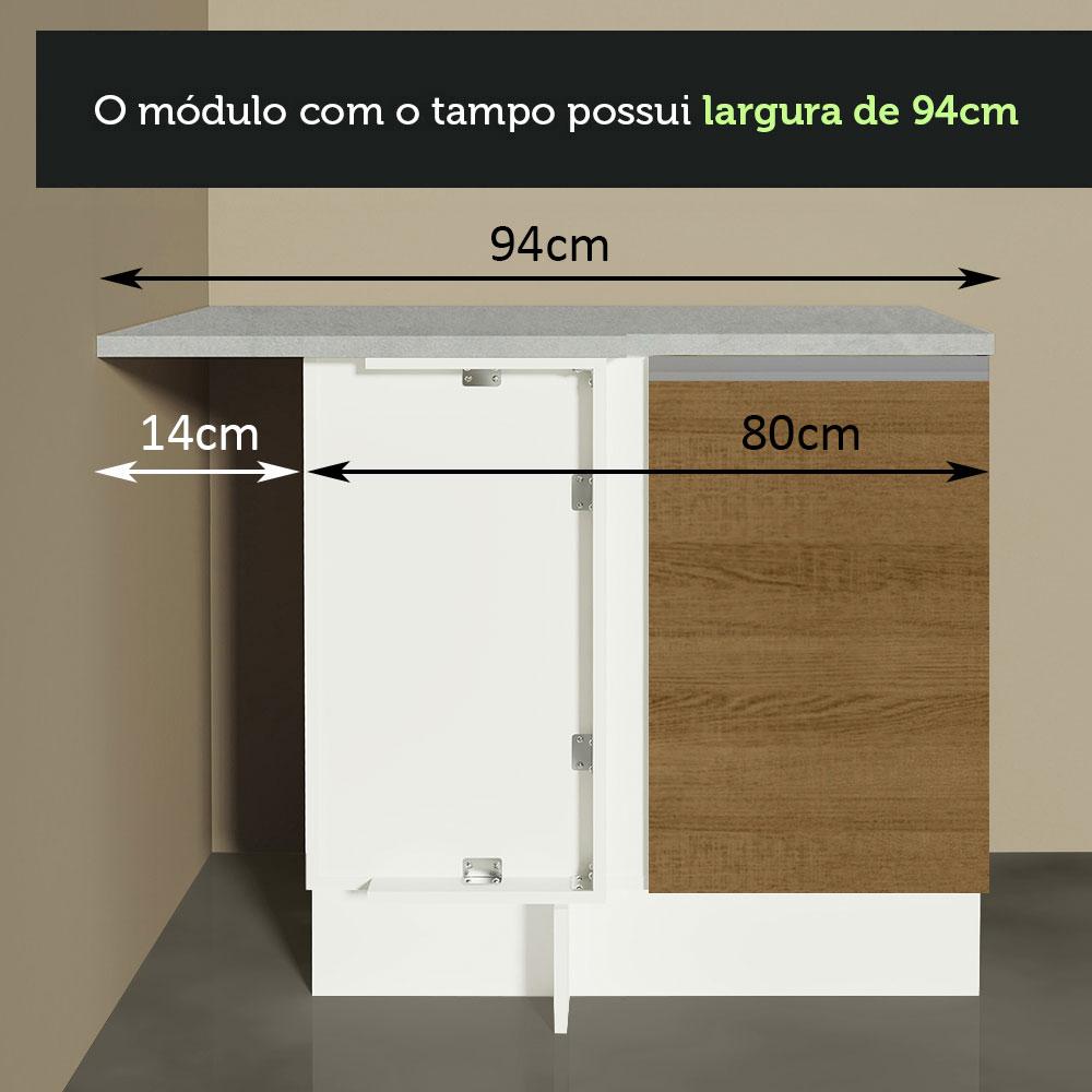 Balcão Armário de Cozinha de Canto 1 Porta Branco/Rustic Glamy Madesa