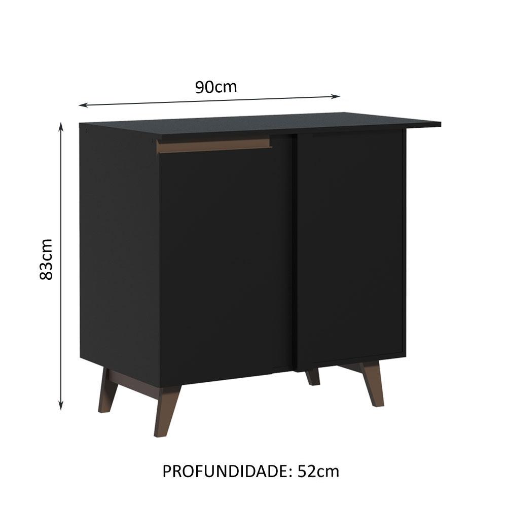 Balcão Armário de Cozinha de Canto 1 Porta Preto Reims Madesa