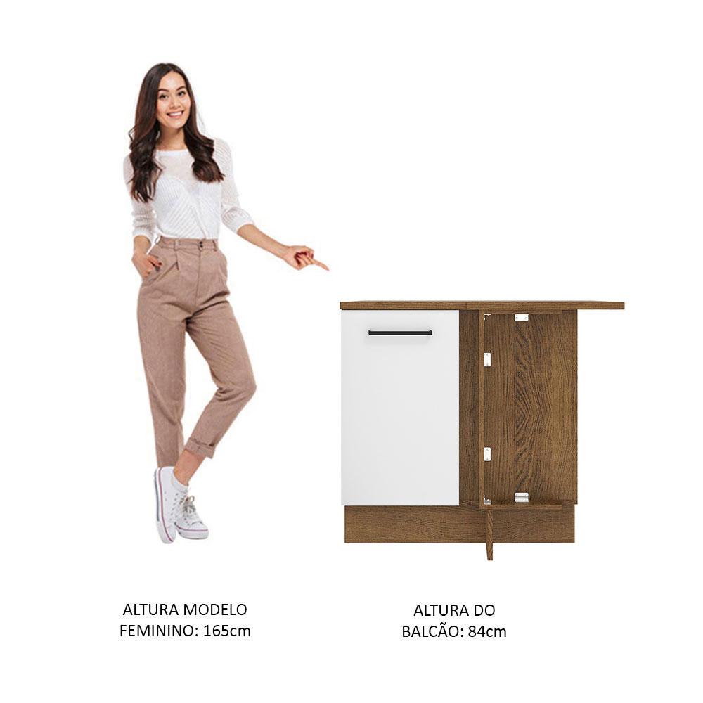 Balcão Armário de Cozinha de Canto 1 Porta Rustic/Branco Agata Madesa