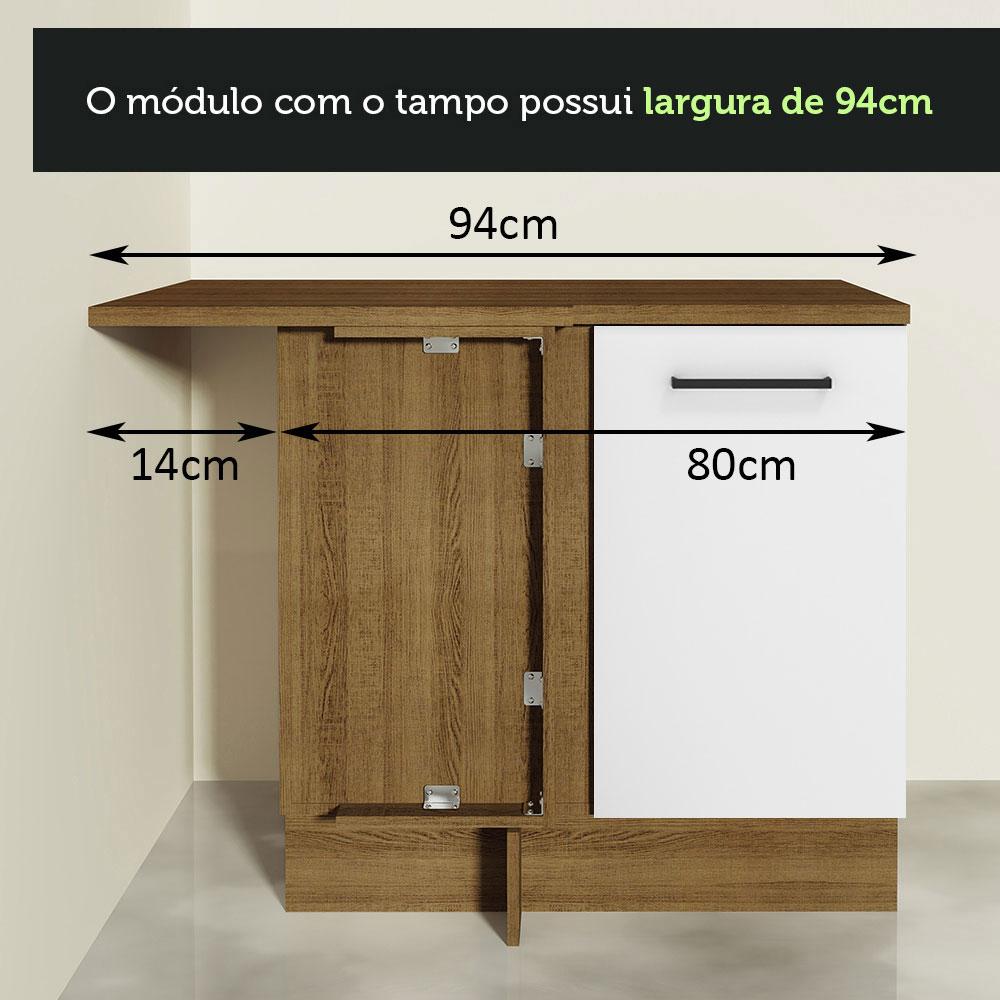 Balcão Armário de Cozinha de Canto 1 Porta Rustic/Branco Agata Madesa