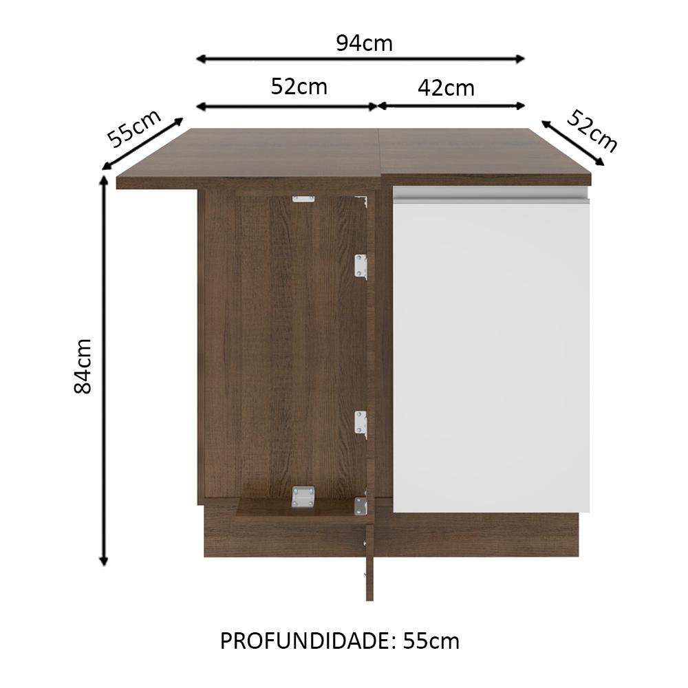Balcão Armário de Cozinha de Canto 1 Porta Rustic/Branco Glamy Madesa