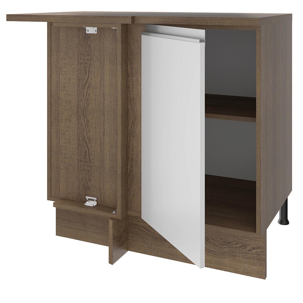 Balcão Armário de Cozinha de Canto 1 Porta Rustic/Branco Glamy Madesa