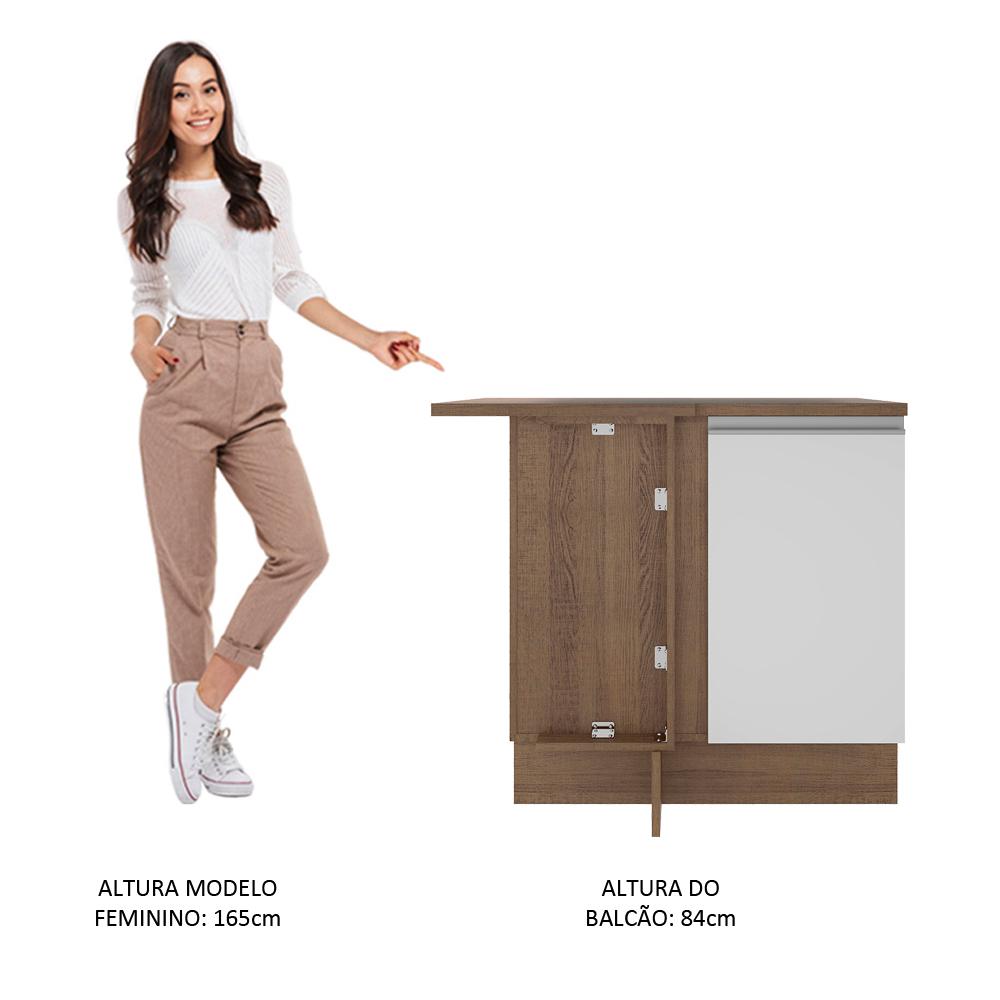 Balcão Armário de Cozinha de Canto 1 Porta Rustic/Branco Glamy Madesa