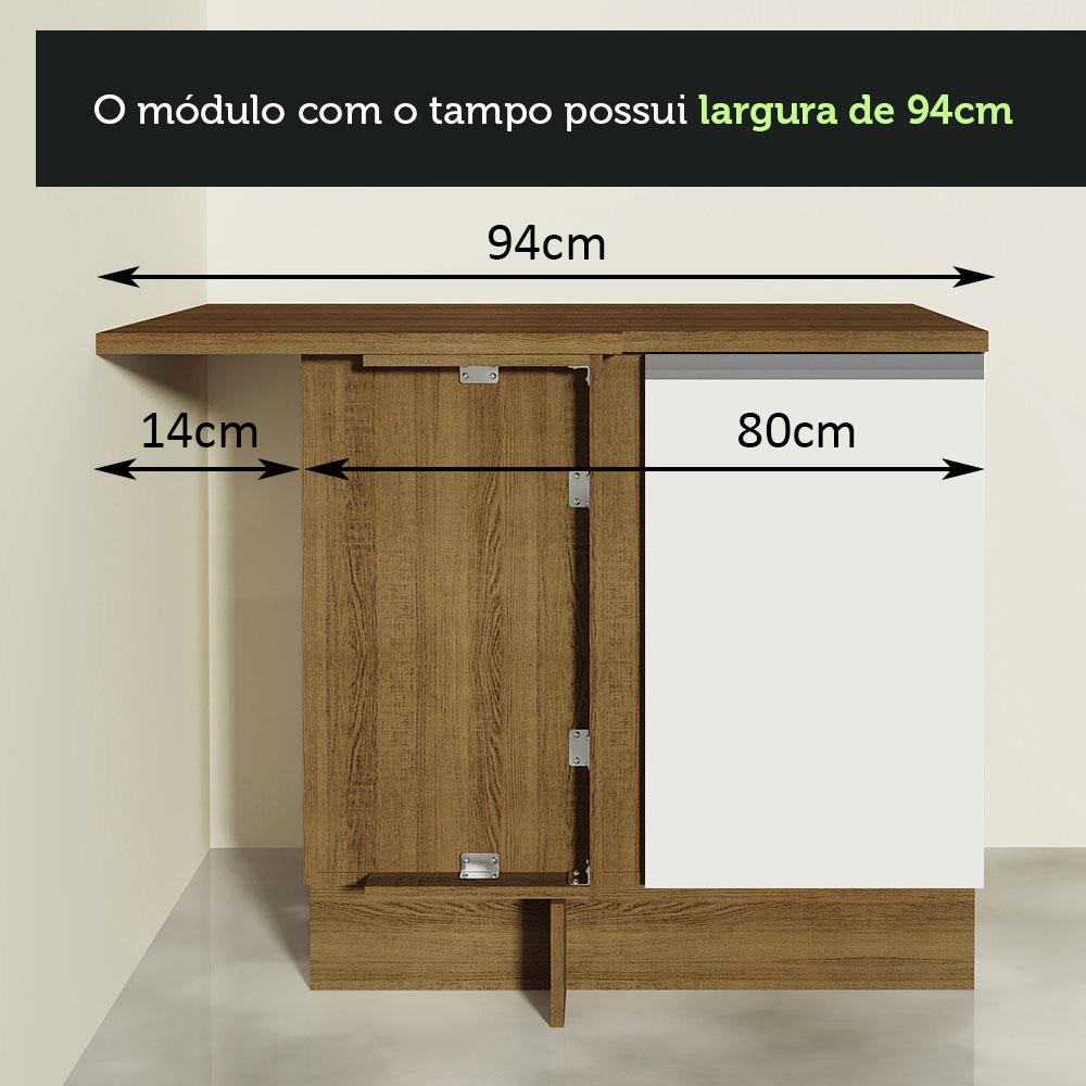 Balcão Armário de Cozinha de Canto 1 Porta Rustic/Branco Glamy Madesa