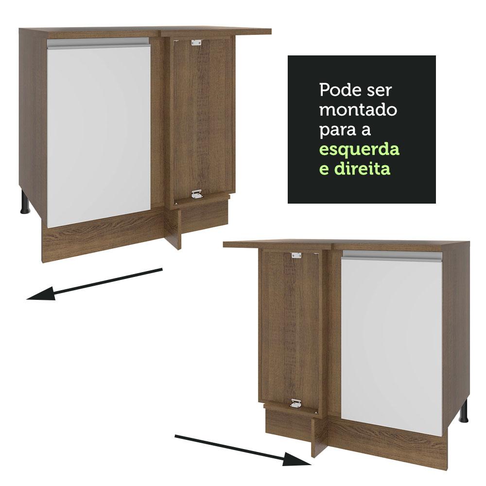 Balcão Armário de Cozinha de Canto 1 Porta Rustic/Branco Glamy Madesa
