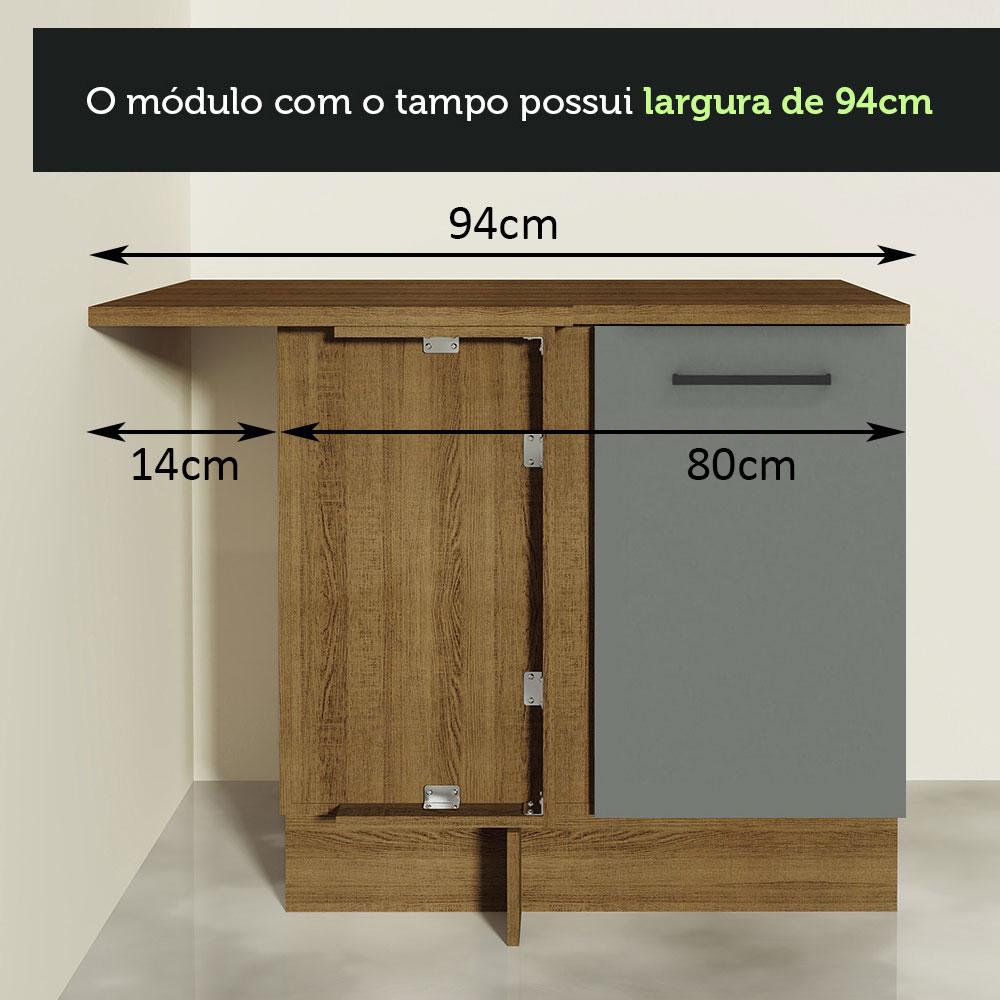 Balcão Armário de Cozinha de Canto 1 Porta Rustic/Cinza Agata Madesa