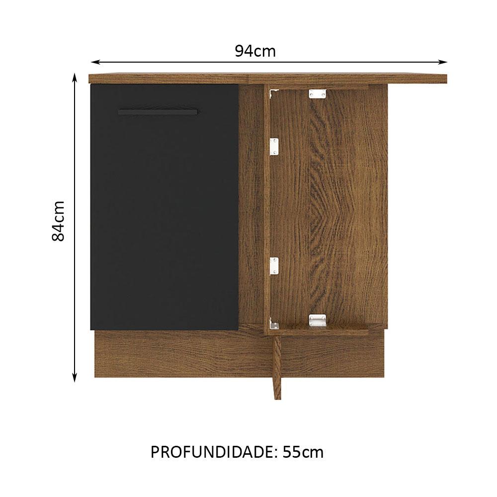 Balcão Armário de Cozinha de Canto 1 Porta Rustic/Preto Agata Madesa