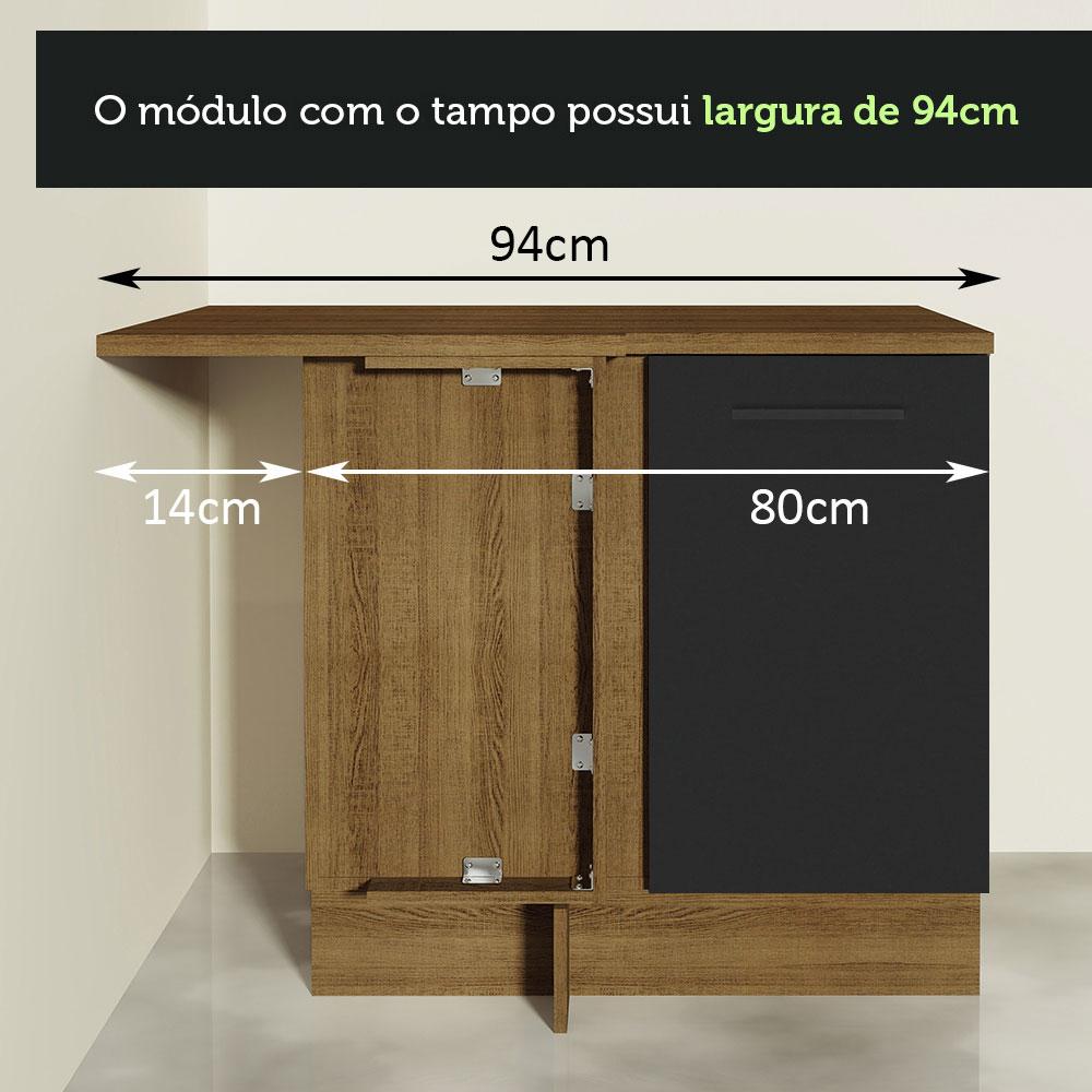 Balcão Armário de Cozinha de Canto 1 Porta Rustic/Preto Agata Madesa