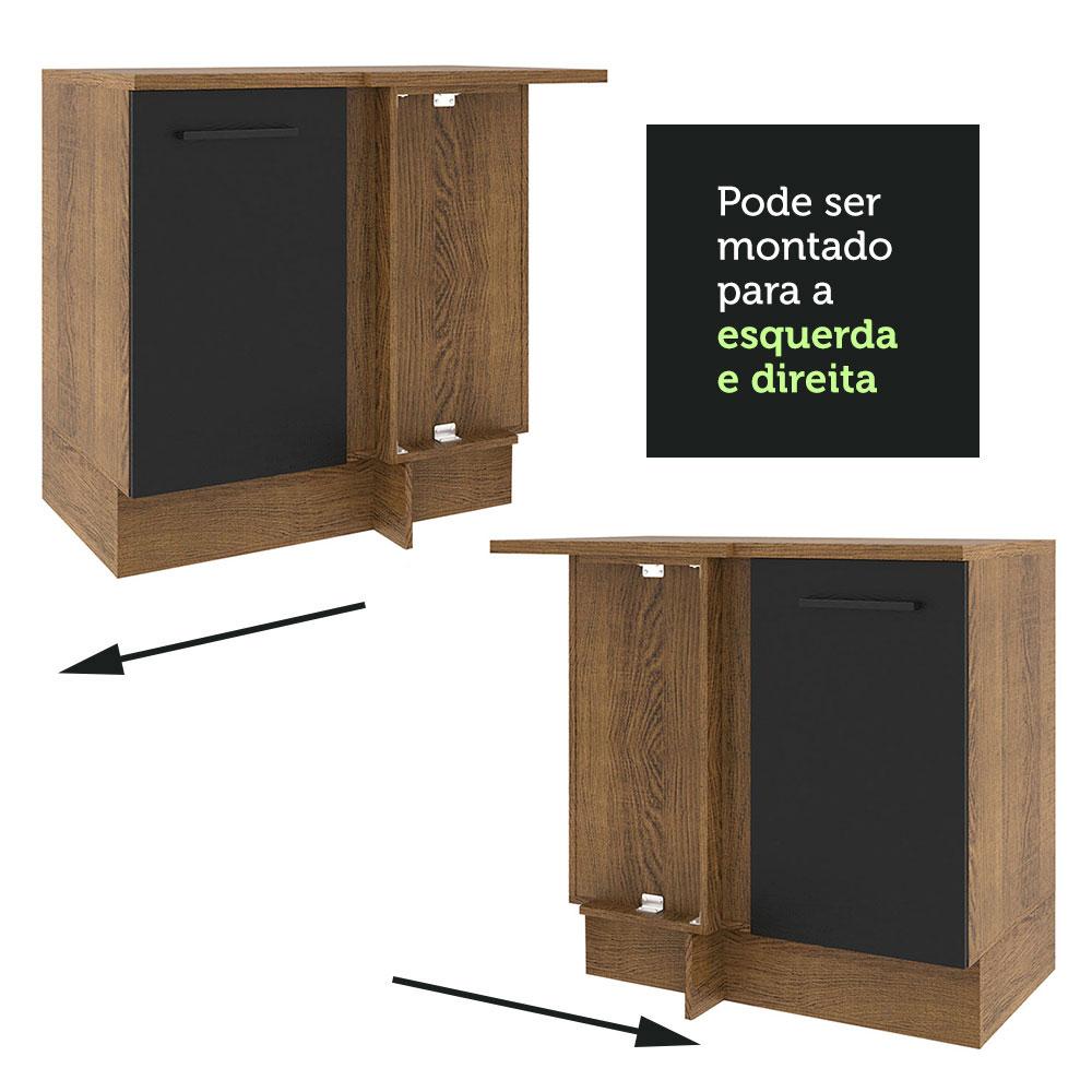 Balcão Armário de Cozinha de Canto 1 Porta Rustic/Preto Agata Madesa