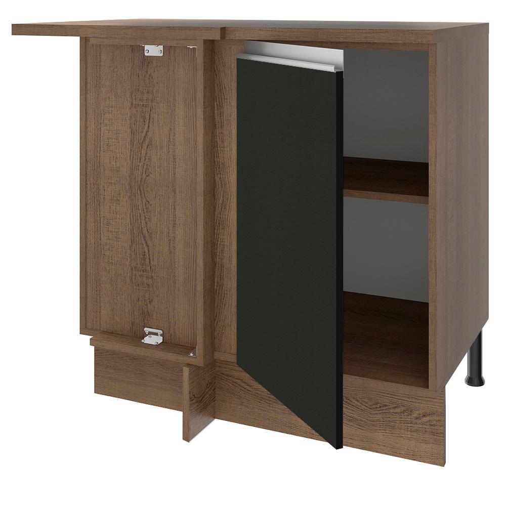 Balcão Armário de Cozinha de Canto 1 Porta Rustic/Preto Glamy Madesa