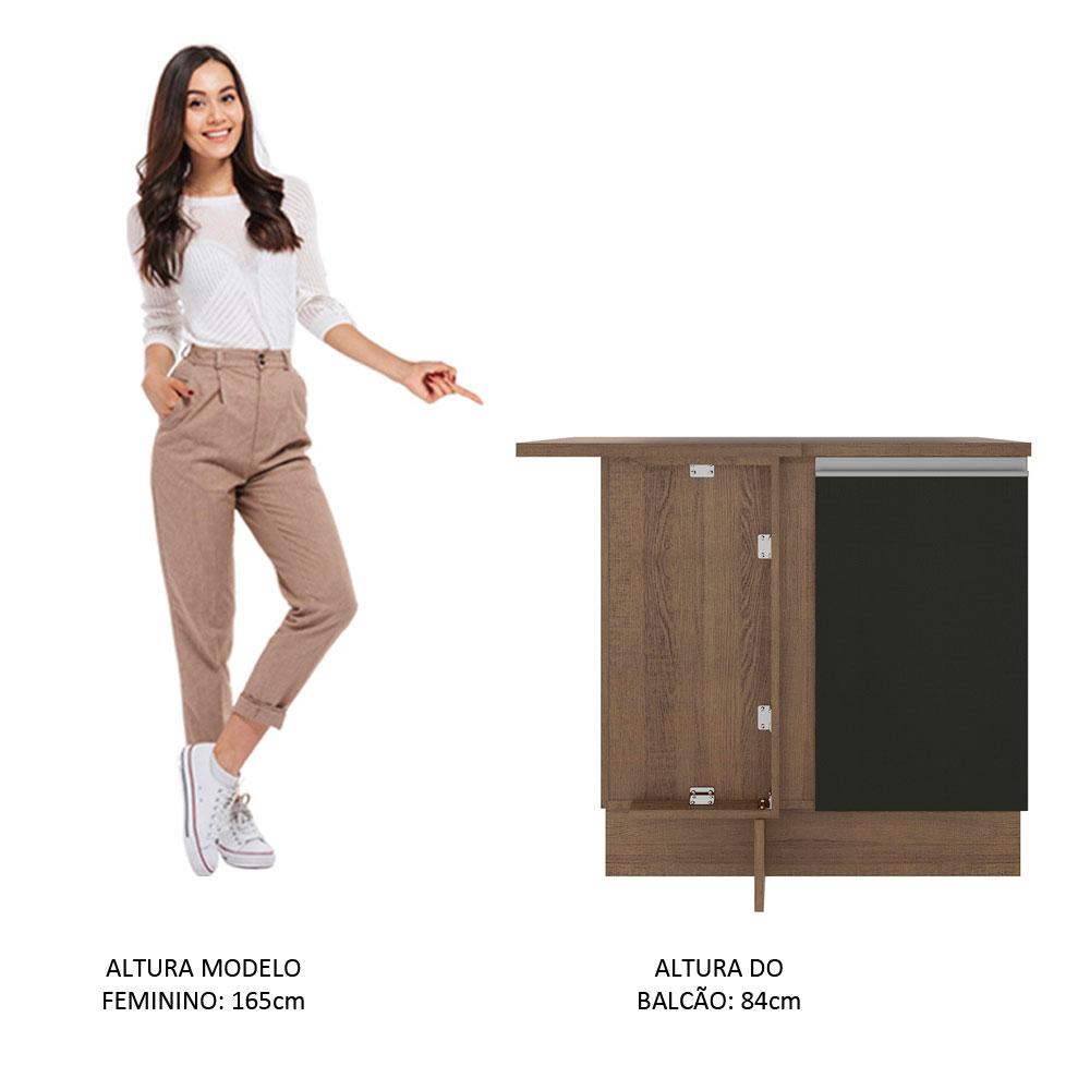Balcão Armário de Cozinha de Canto 1 Porta Rustic/Preto Glamy Madesa