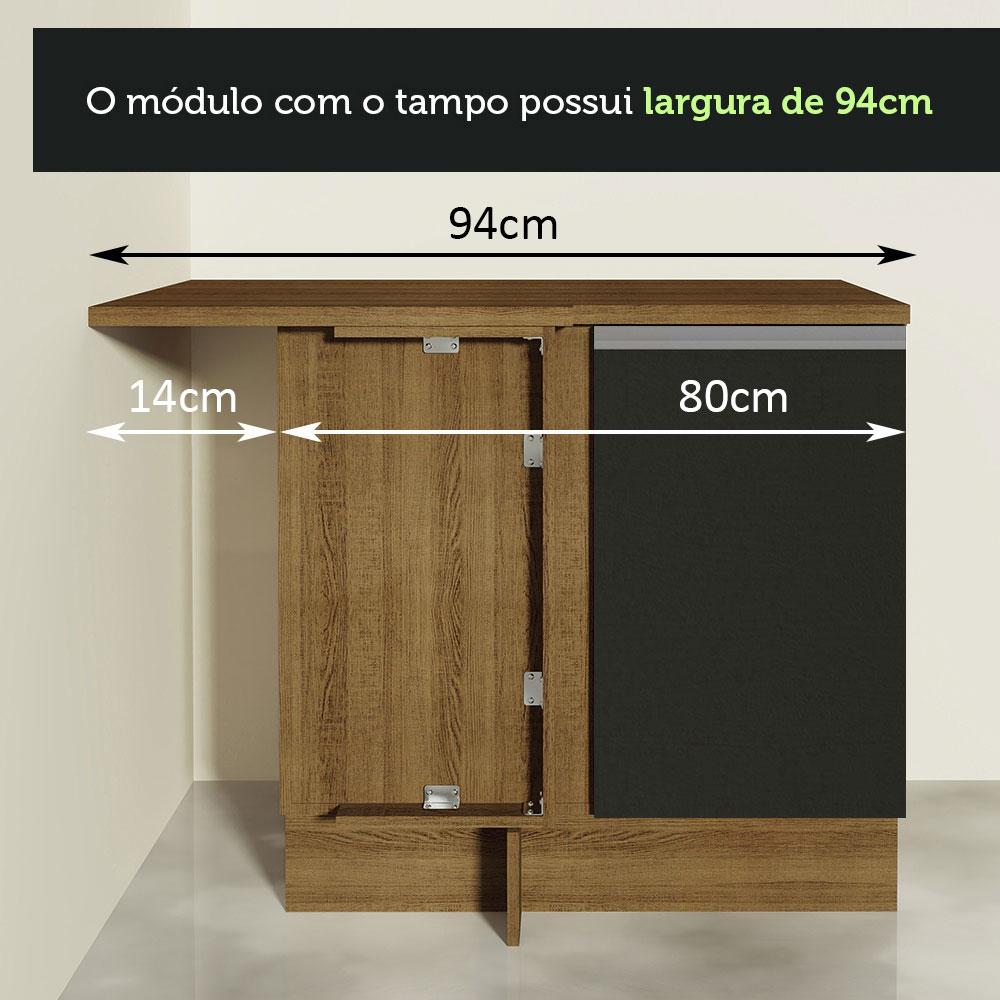 Balcão Armário de Cozinha de Canto 1 Porta Rustic/Preto Glamy Madesa