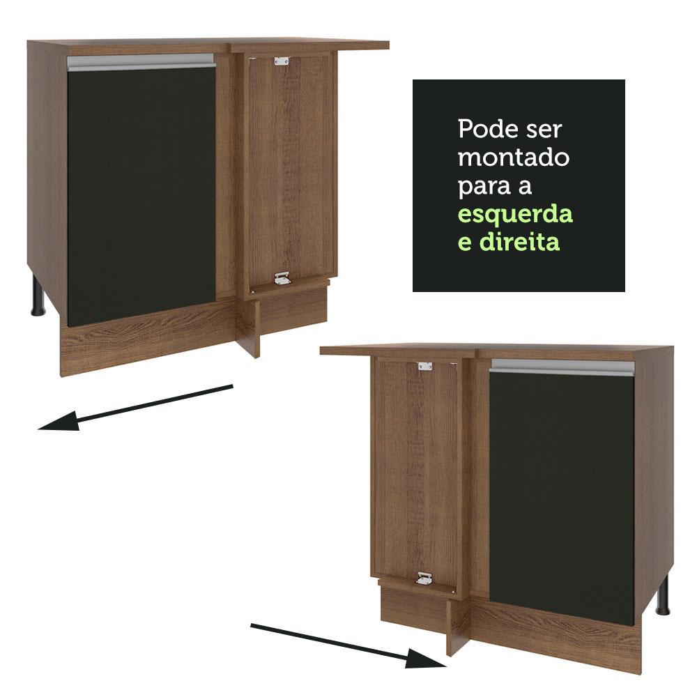 Balcão Armário de Cozinha de Canto 1 Porta Rustic/Preto Glamy Madesa