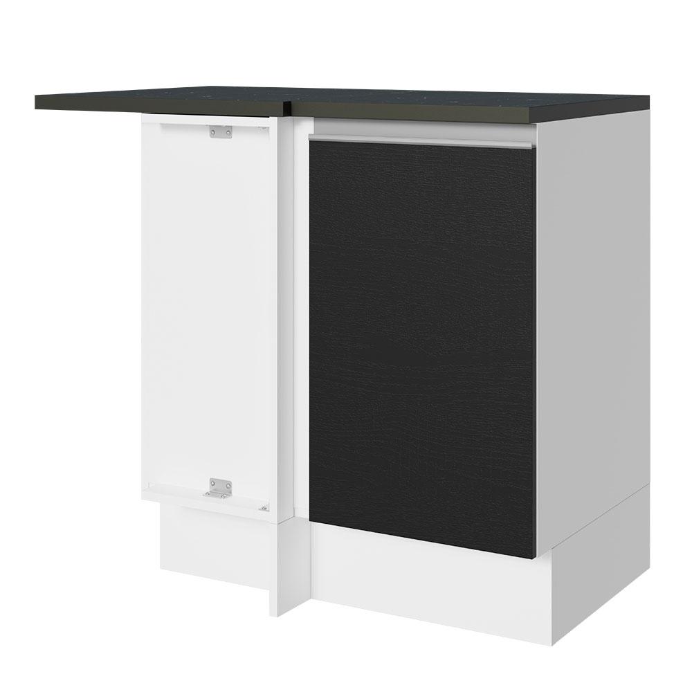 Balcão Armário de Cozinha de Canto 100% MDF 1 Porta Branco/Preto Acordes Madesa