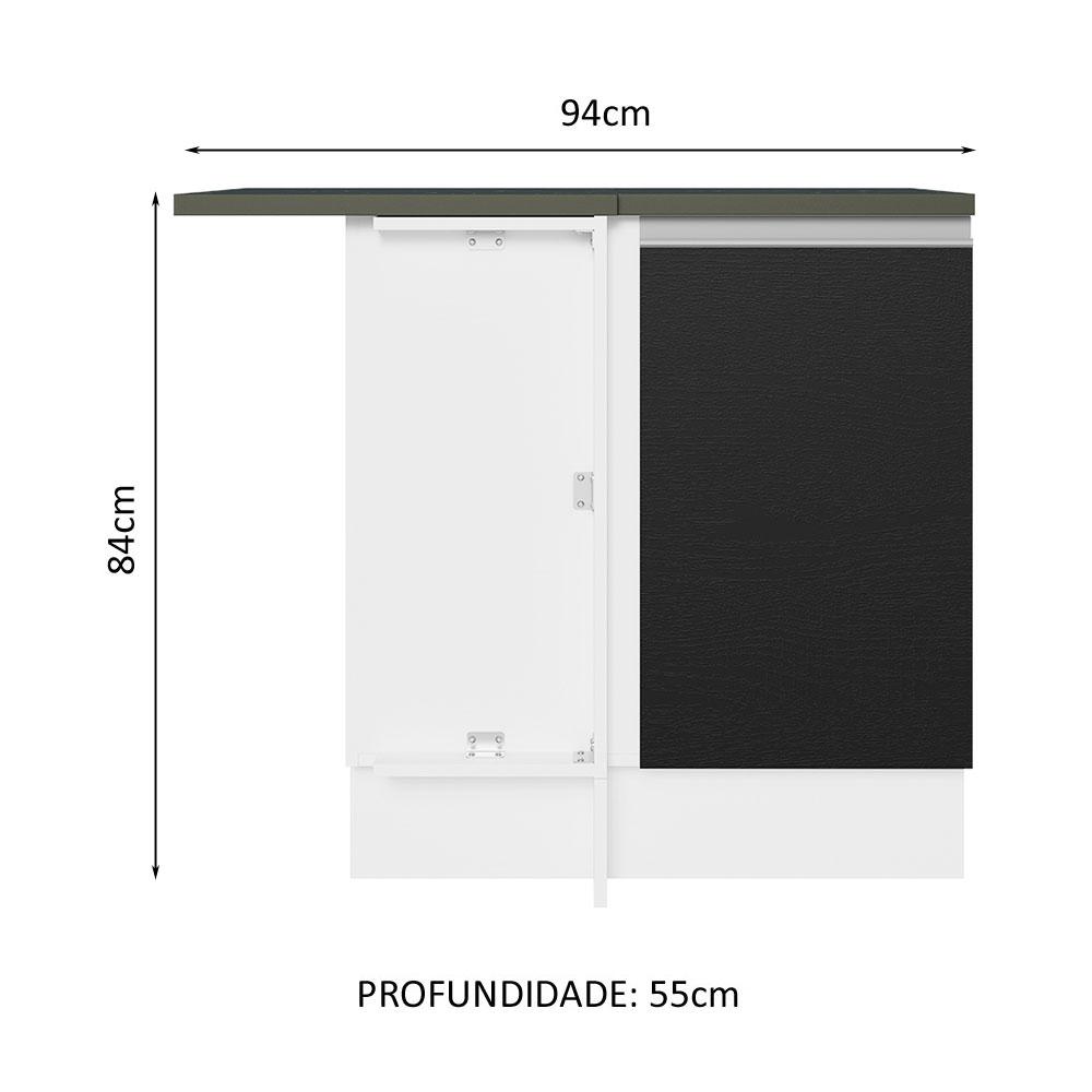 Balcão Armário de Cozinha de Canto 100% MDF 1 Porta Branco/Preto Acordes Madesa