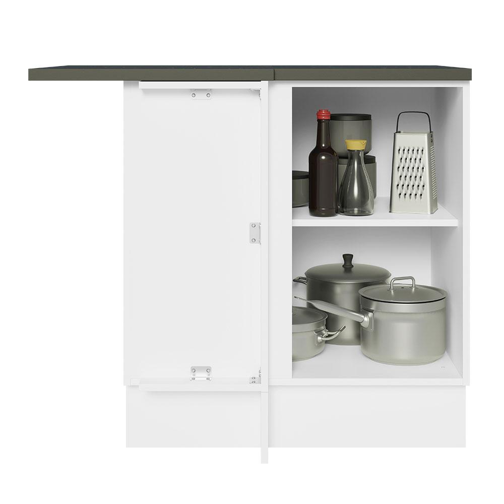 Balcão Armário de Cozinha de Canto 100% MDF 1 Porta Branco/Preto Acordes Madesa