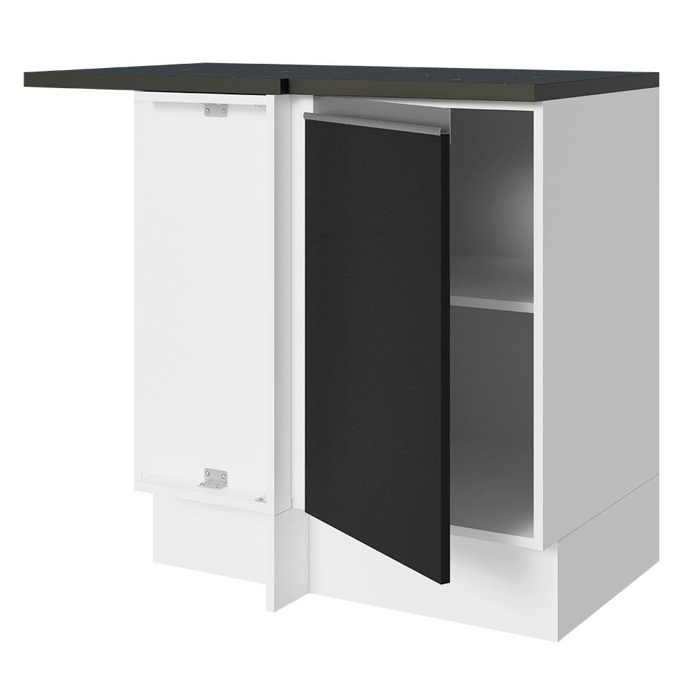 Balcão Armário de Cozinha de Canto 100% MDF 1 Porta Branco/Preto Acordes Madesa