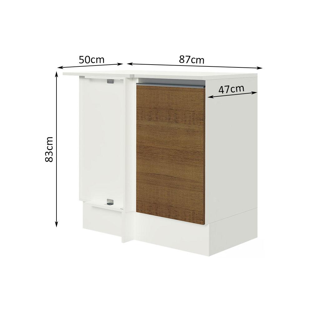 Balcão Armário de Cozinha de Canto 100% MDF com Tampo 1 Porta Branco/Rustic Smart Madesa