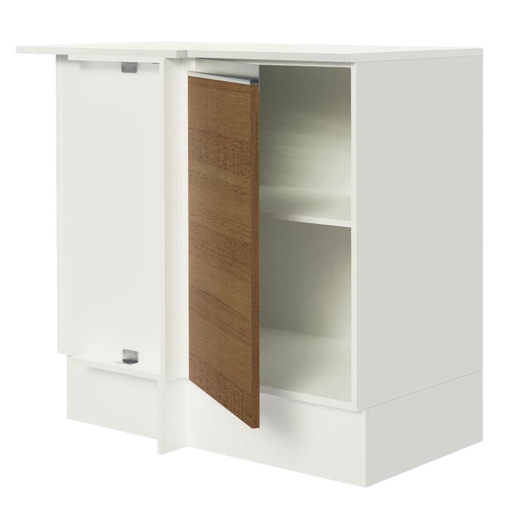 Balcão Armário de Cozinha de Canto 100% MDF com Tampo 1 Porta Branco/Rustic Smart Madesa